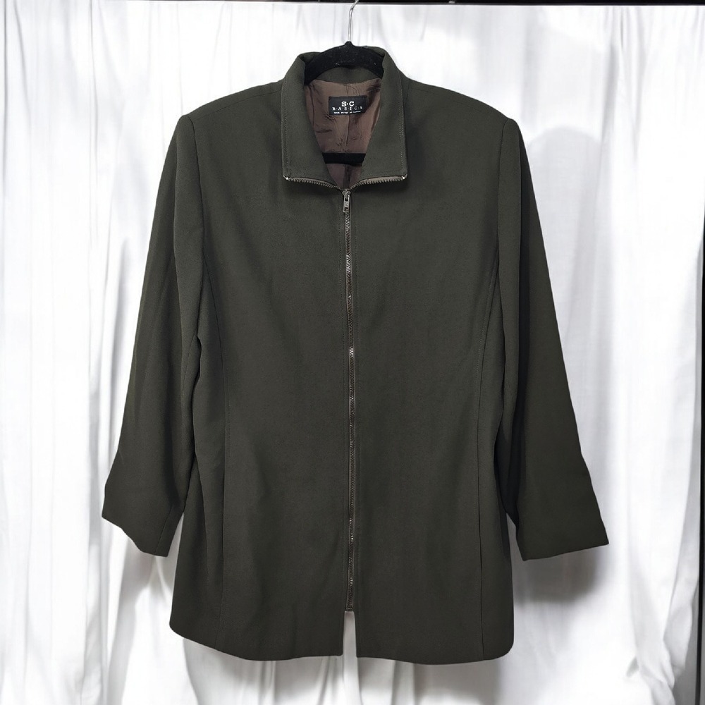 S.C. Basics Olive Green Zip Front Blazer Jacket Career Minimalist Size 14 Canada